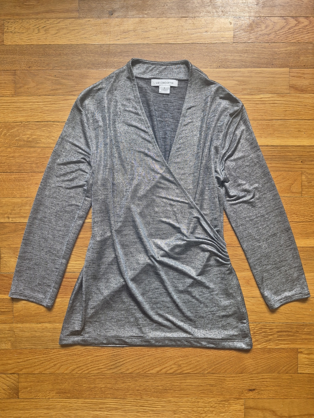Liz Claiborne Heathered Gray Crossover V-Neck Top